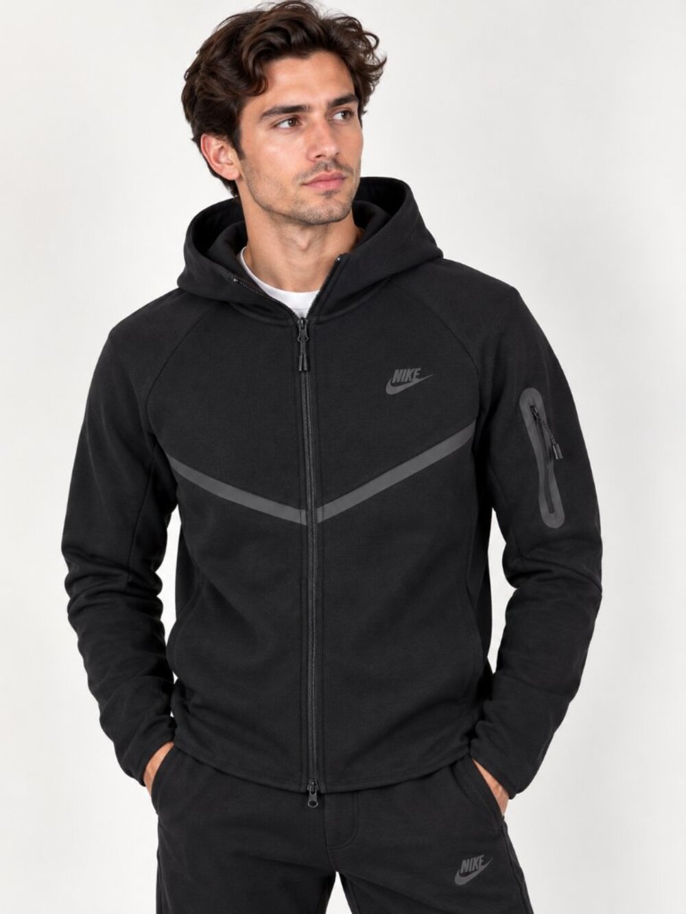 Nike Tech Fleece Men’s Black Full Zip Hoodie Jacket Sleeve Pocket size S